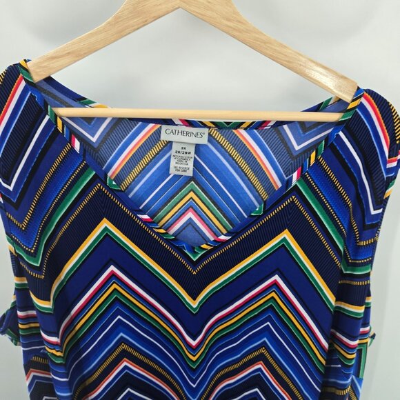 Catherine's Blue Chevron Stripes V-Neck Sleeveless Blouse Size 3x 26/28W - Picture 3 of 9